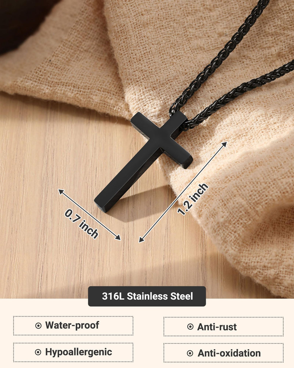 UNGENT THEM cross necklace on 20-inch chain demonstrates comfortable, sturdy fit for everyday use.