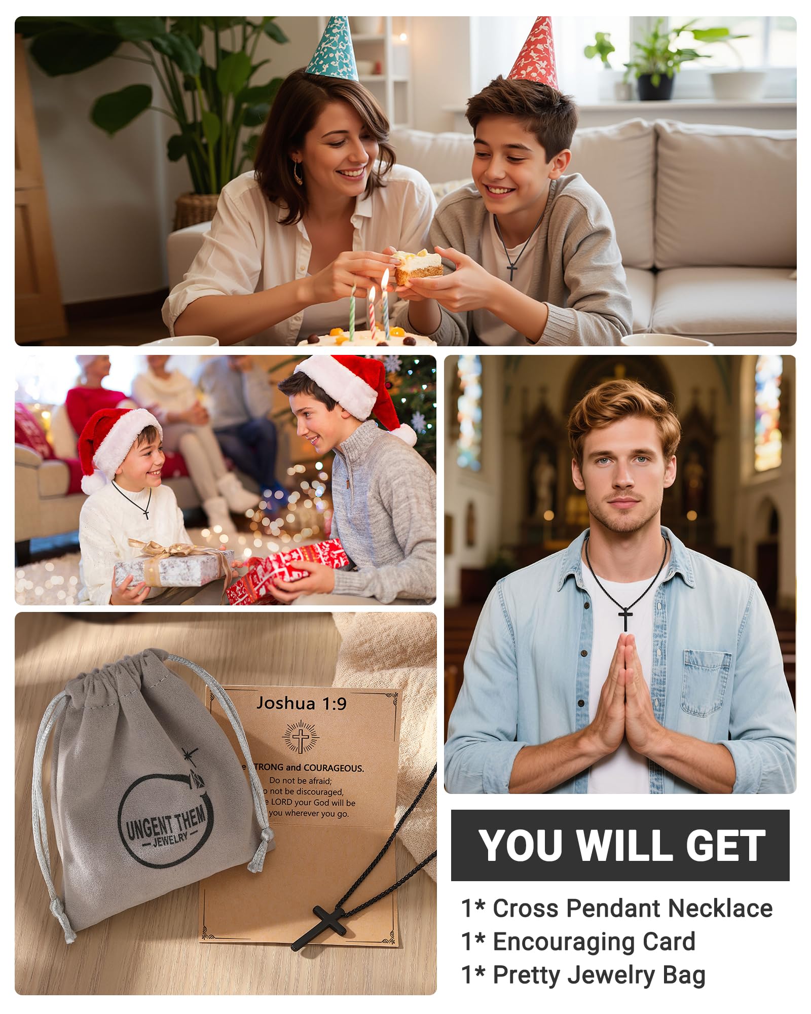 UNGENT THEM cross necklace worn by teens pairs with casual outfits and faith symbolism.