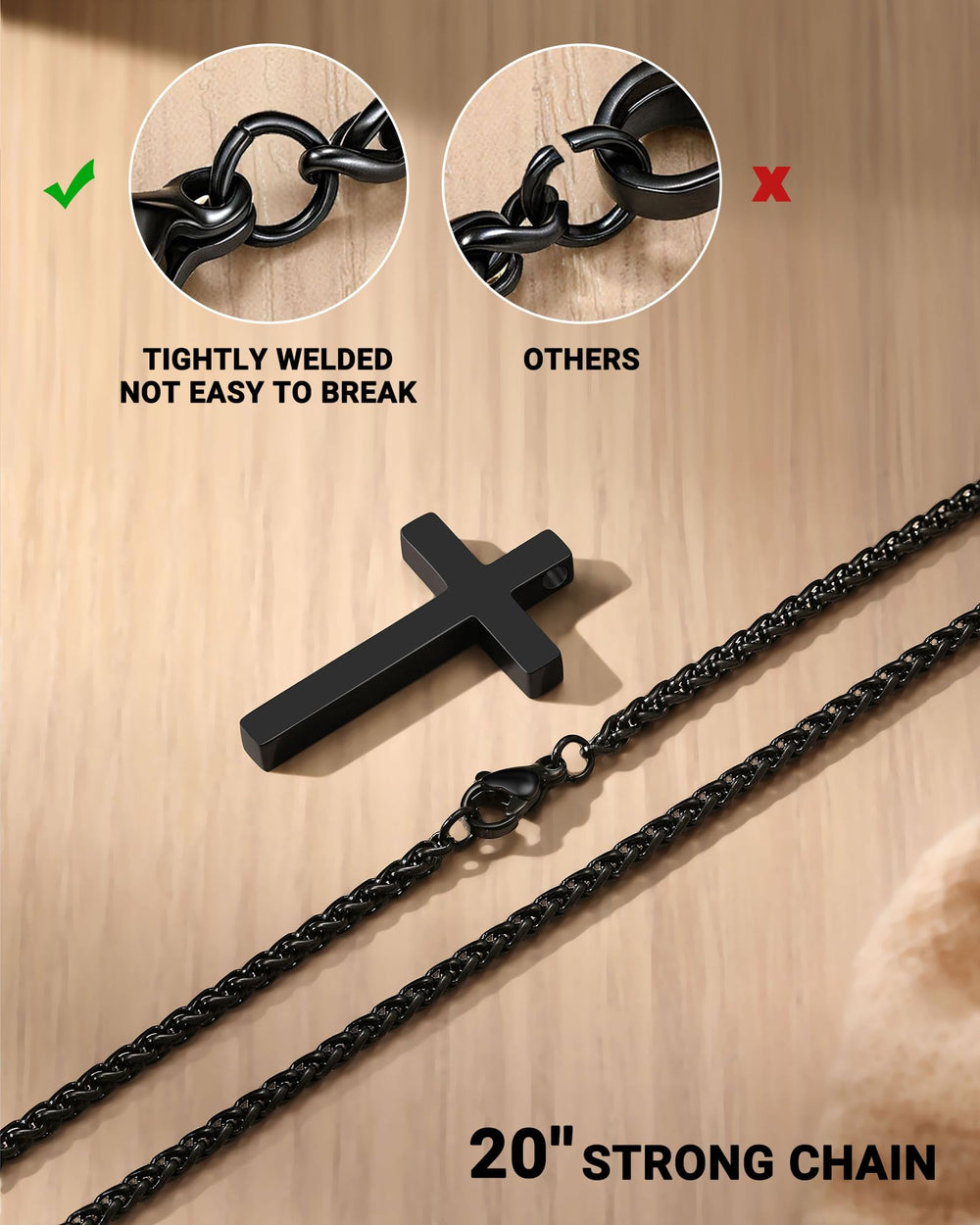 UNGENT THEM cross necklace packaging showcases ready-to-gift baptism or confirmation gift.
