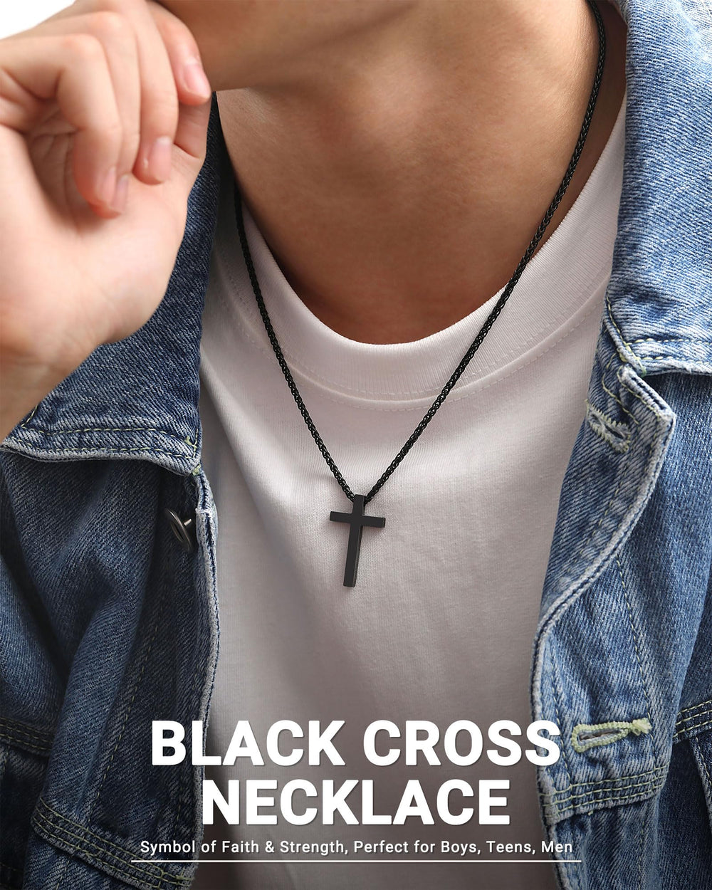 UNGENT THEM cross necklace stainless steel black finish emphasizes sleek, confident style for teens.