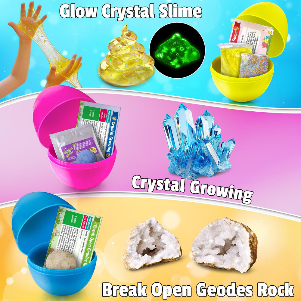 Open UNGLINGA egg reveals colorful science components for discovery.
