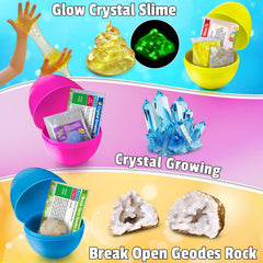 Open UNGLINGA egg reveals colorful science components for discovery.