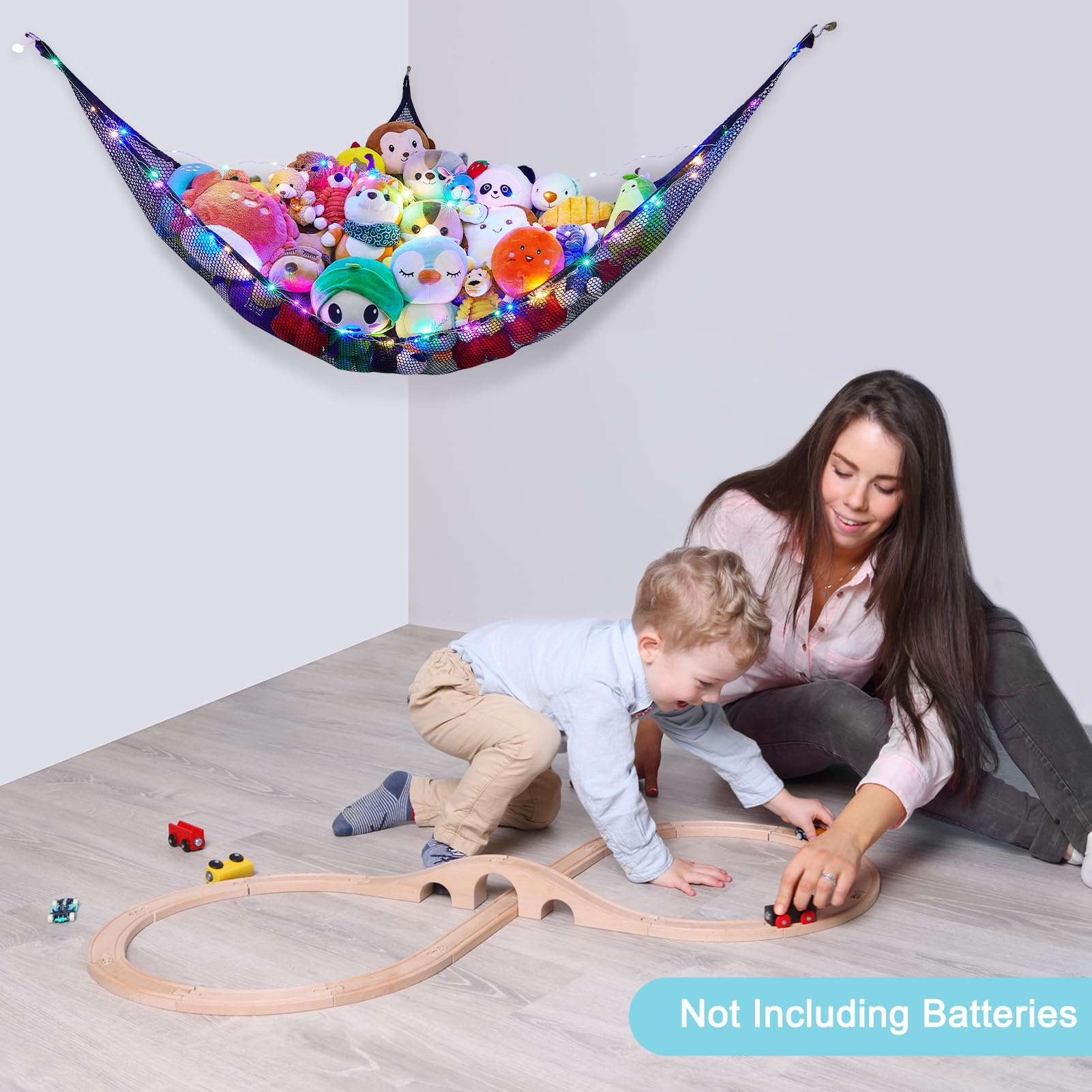 Unicorn Castle polyester mesh material provides durable, breathable toy storage.