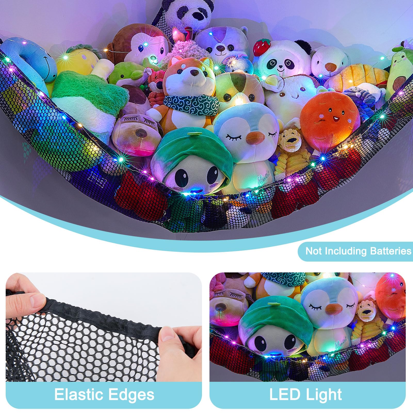 Unicorn Castle XL-large hammock dimensions 63x63x83 inches for extra plush toys.