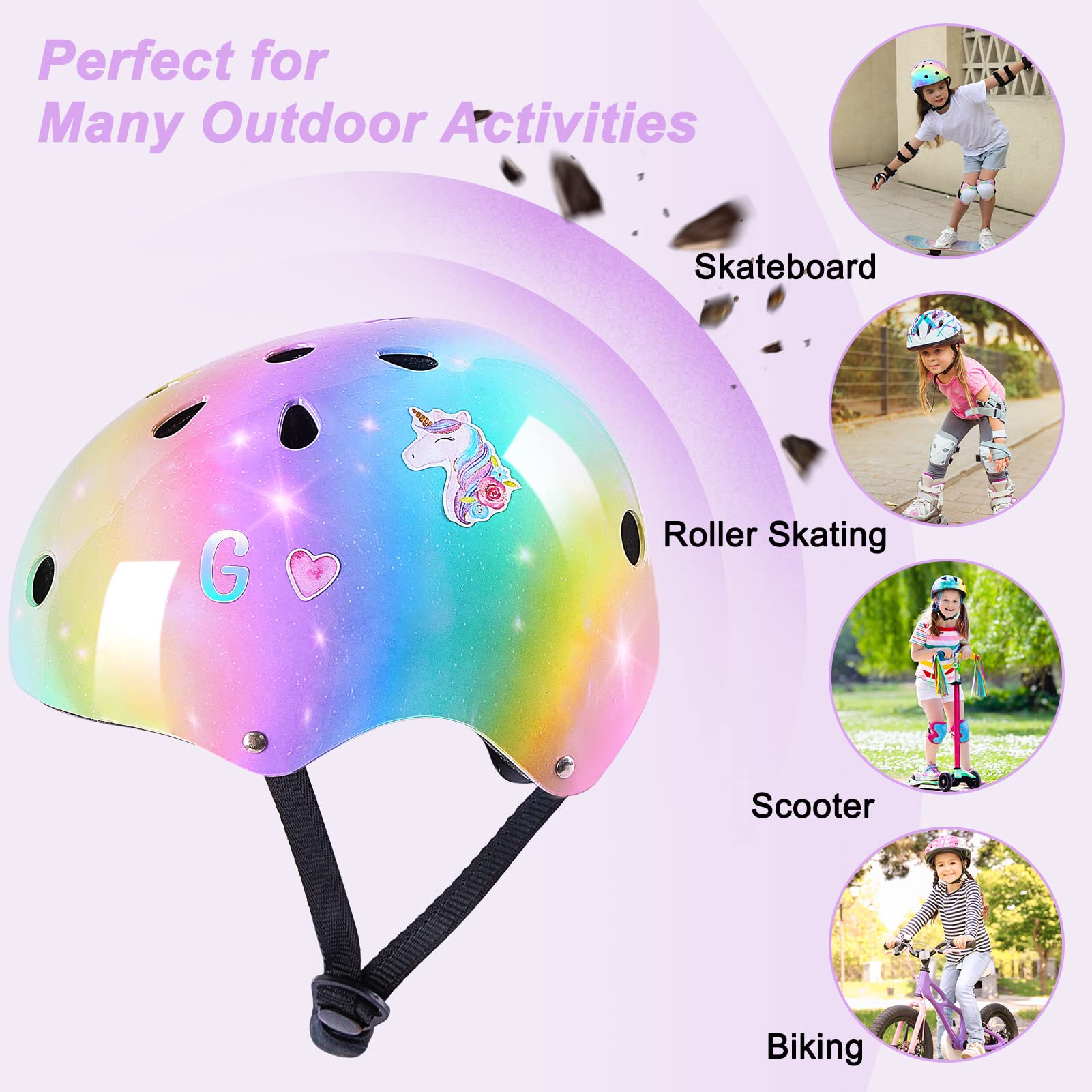 Unicorn Catcher protective gear set ready for biking, skating, and more.