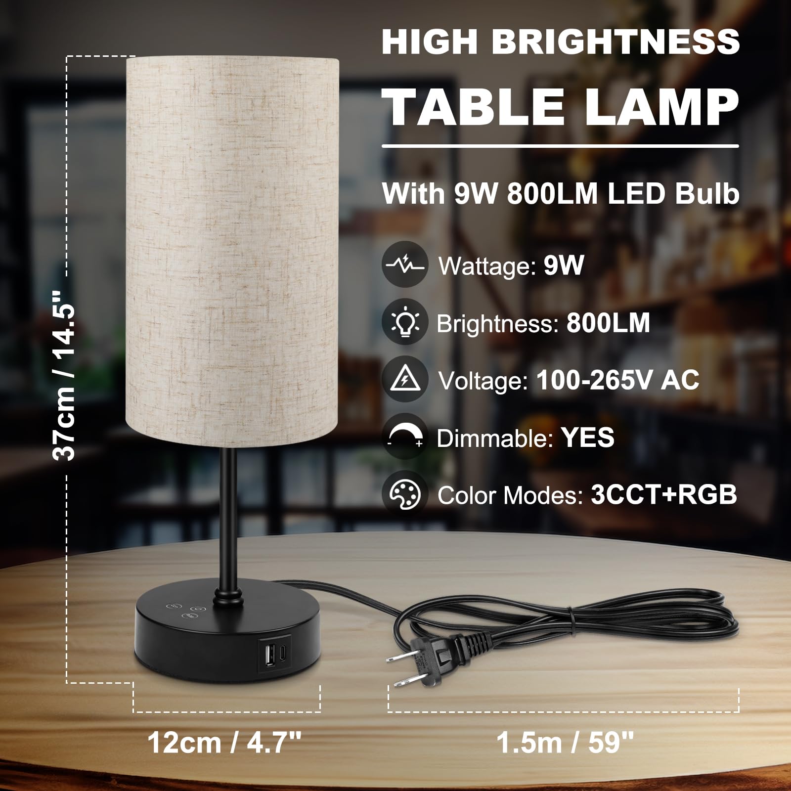 Compact bedside lamp suitable for small desks and nightstands.