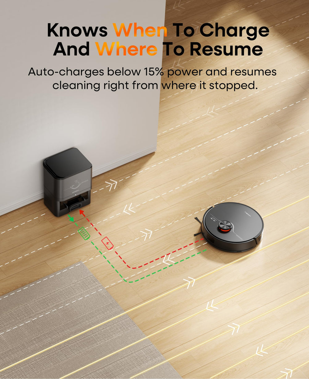 Uninell robot vacuum automatically recharges and resumes cleaning.