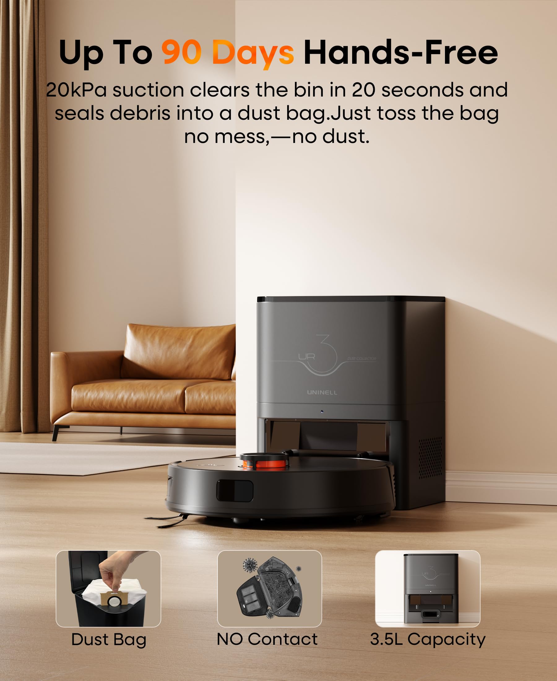 Uninell robot vacuum uses LiDAR navigation to map rooms precisely.