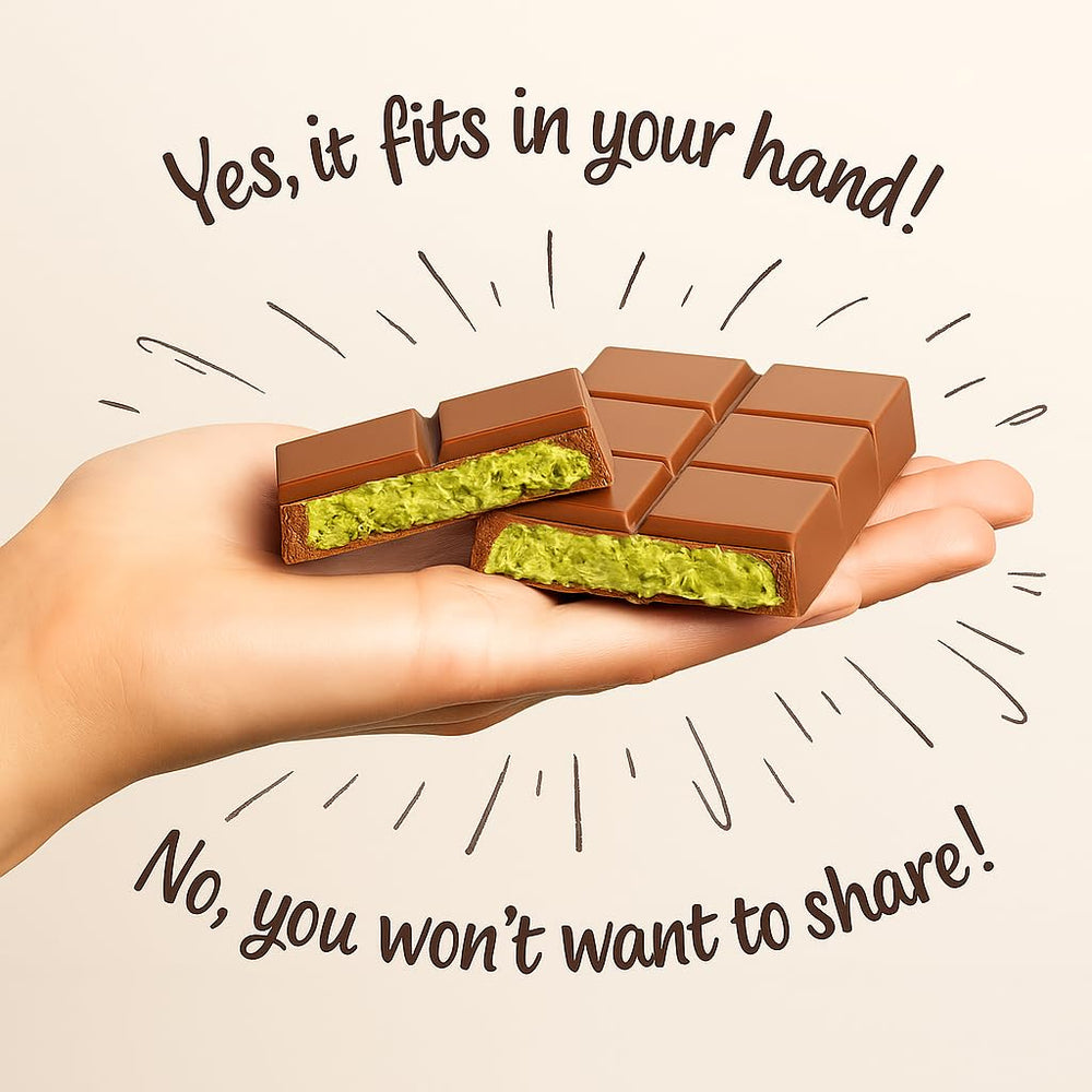 UNIQBITE Dubai chocolate bar slice—dessert-ready portion for sharing.