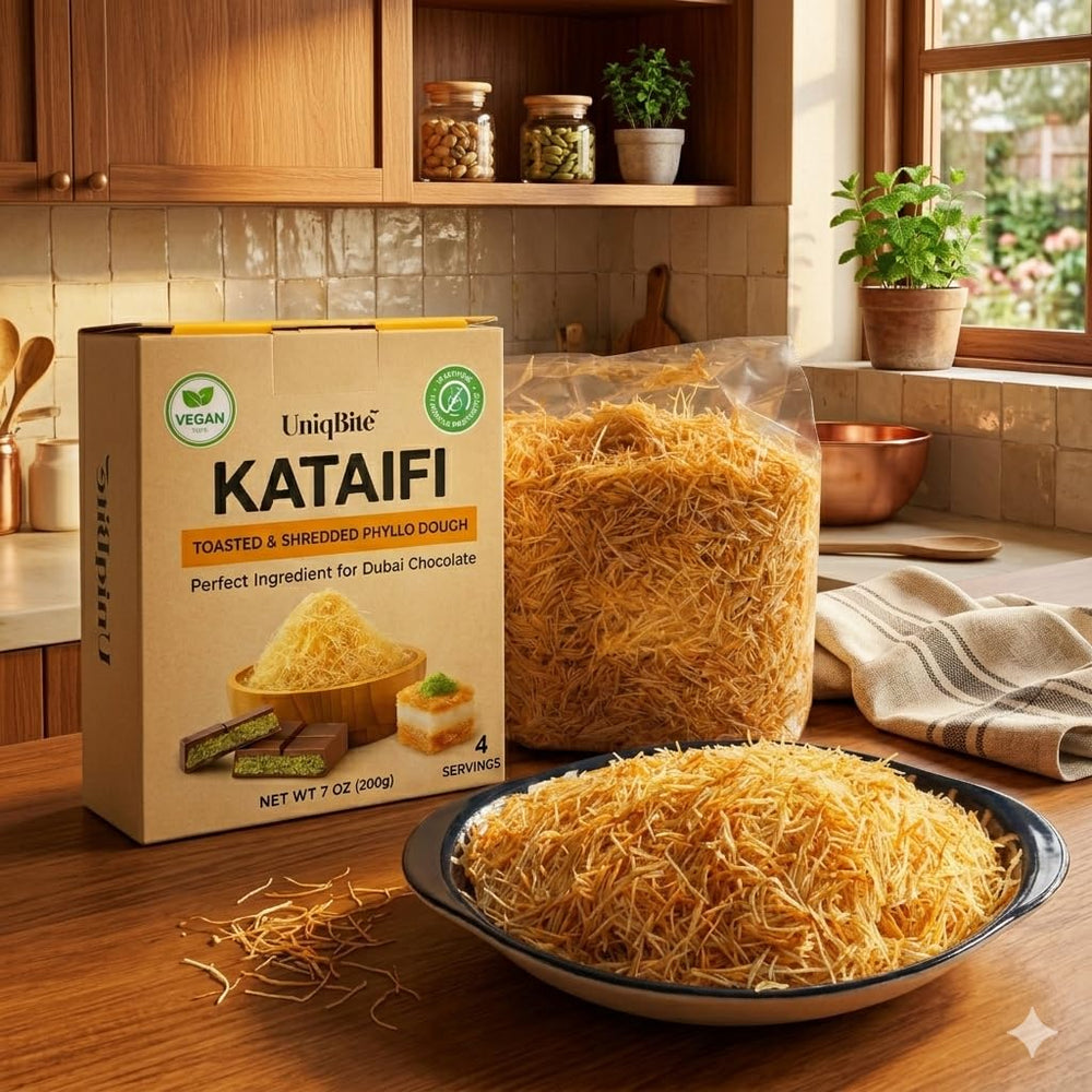 Fresh UNIQBITE shredded filo dough in sealed packaging
