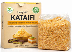 UNIQBITE toasted kataifi dough packaging for premium shredded filo dessert base