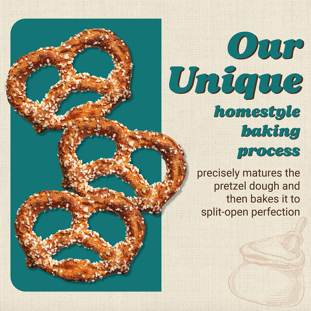 Unique Snacks Extra Salt Splits Pretzels non-GMO, all-natural ingredients highlighted