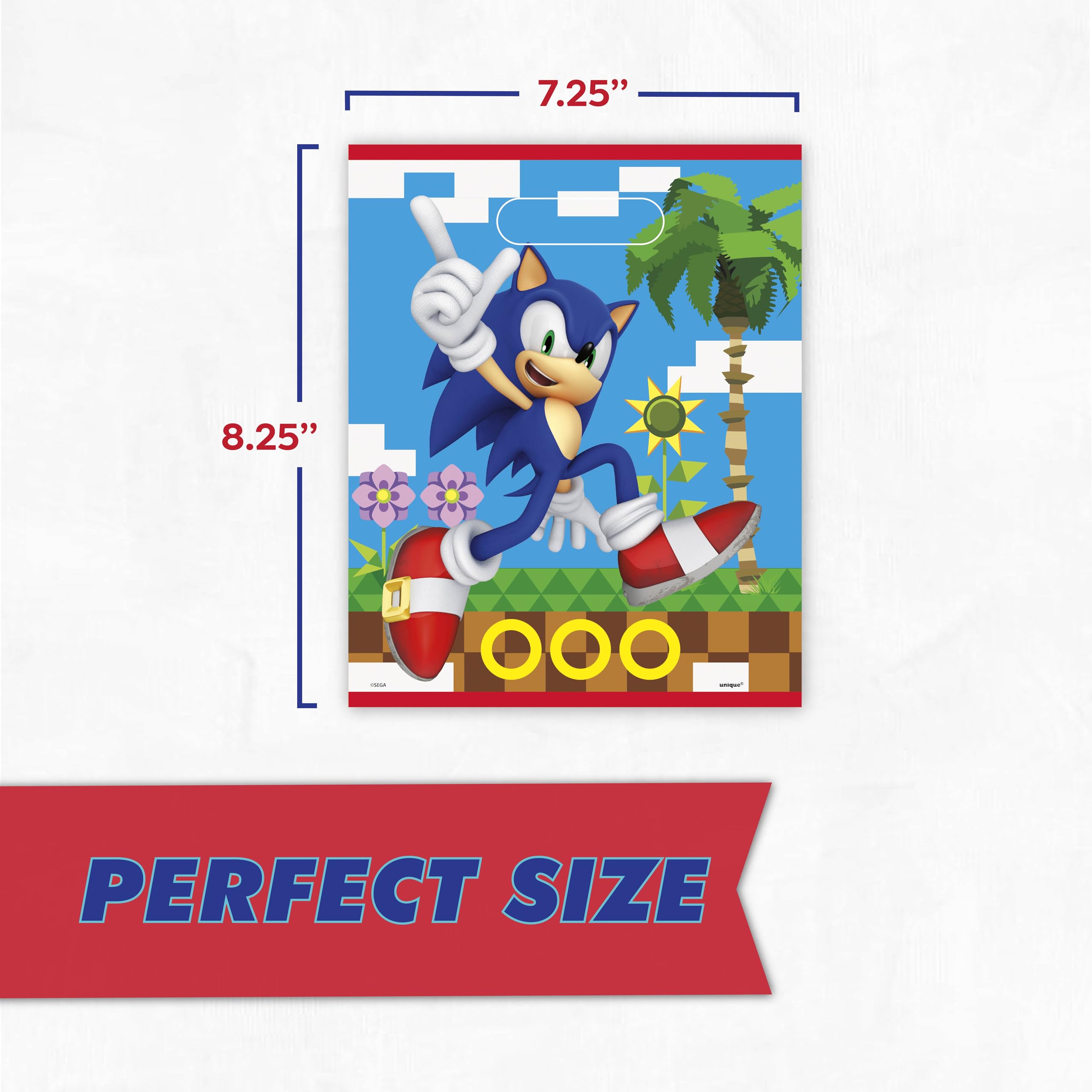 Unique Sonic party bags include a sticker for the birthday child.