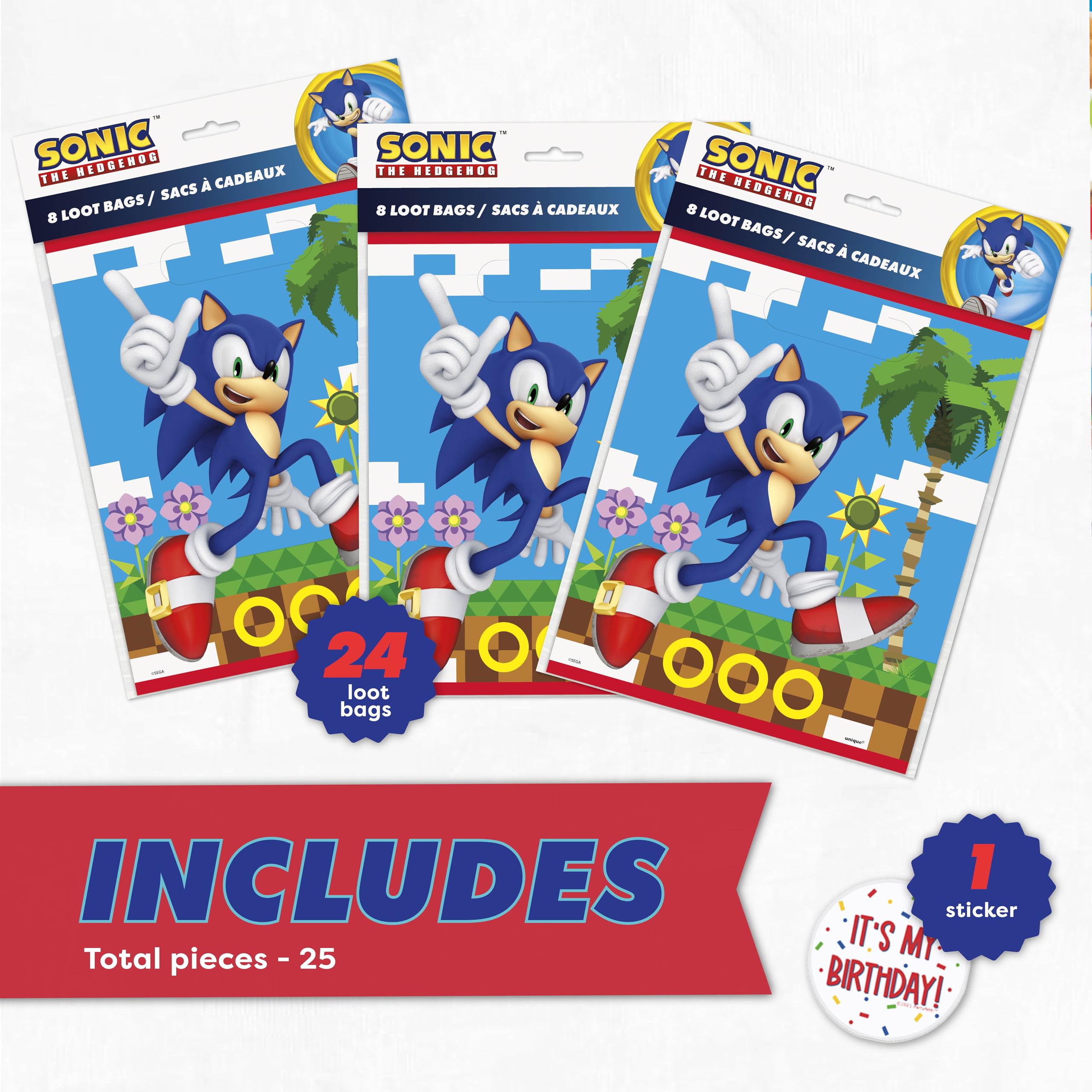 Unique Sonic party bags with sturdy construction keep goodies secure.