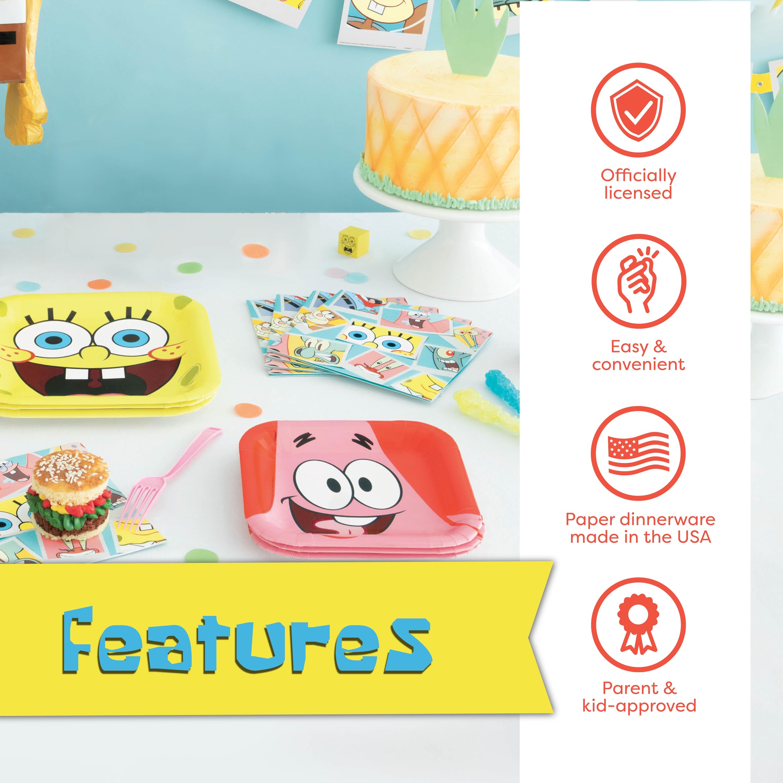 Unique Spongebob napkins for quick cleanup.