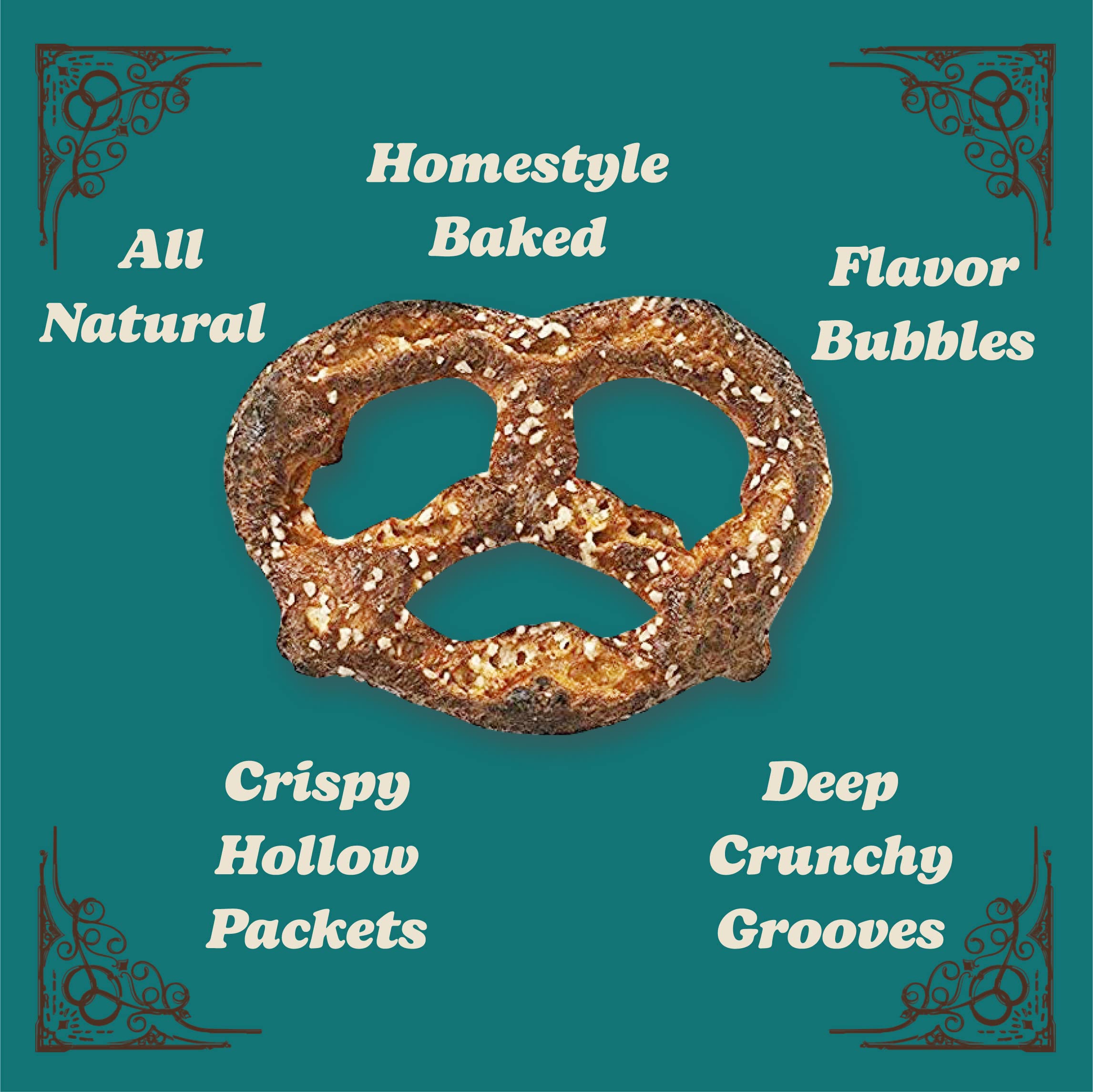 Unique Snacks Original Splits Pretzels baking process visual emphasizing homestyle quality