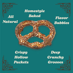 Unique Snacks Original Splits Pretzels baking process visual emphasizing homestyle quality