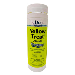 United Chemicals Yellow Treat powder container for yellow algae control in pools and spas, pet-safe
