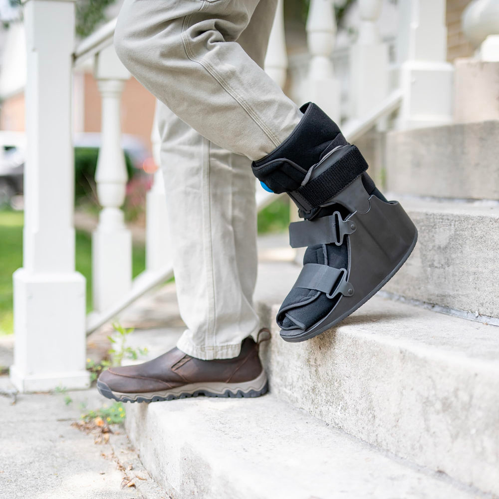 United Ortho boot side view right demonstrates stability and rocker sole