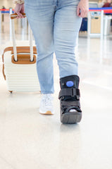 Strap closeup on United Ortho CAM Walker boot shows secure tightening