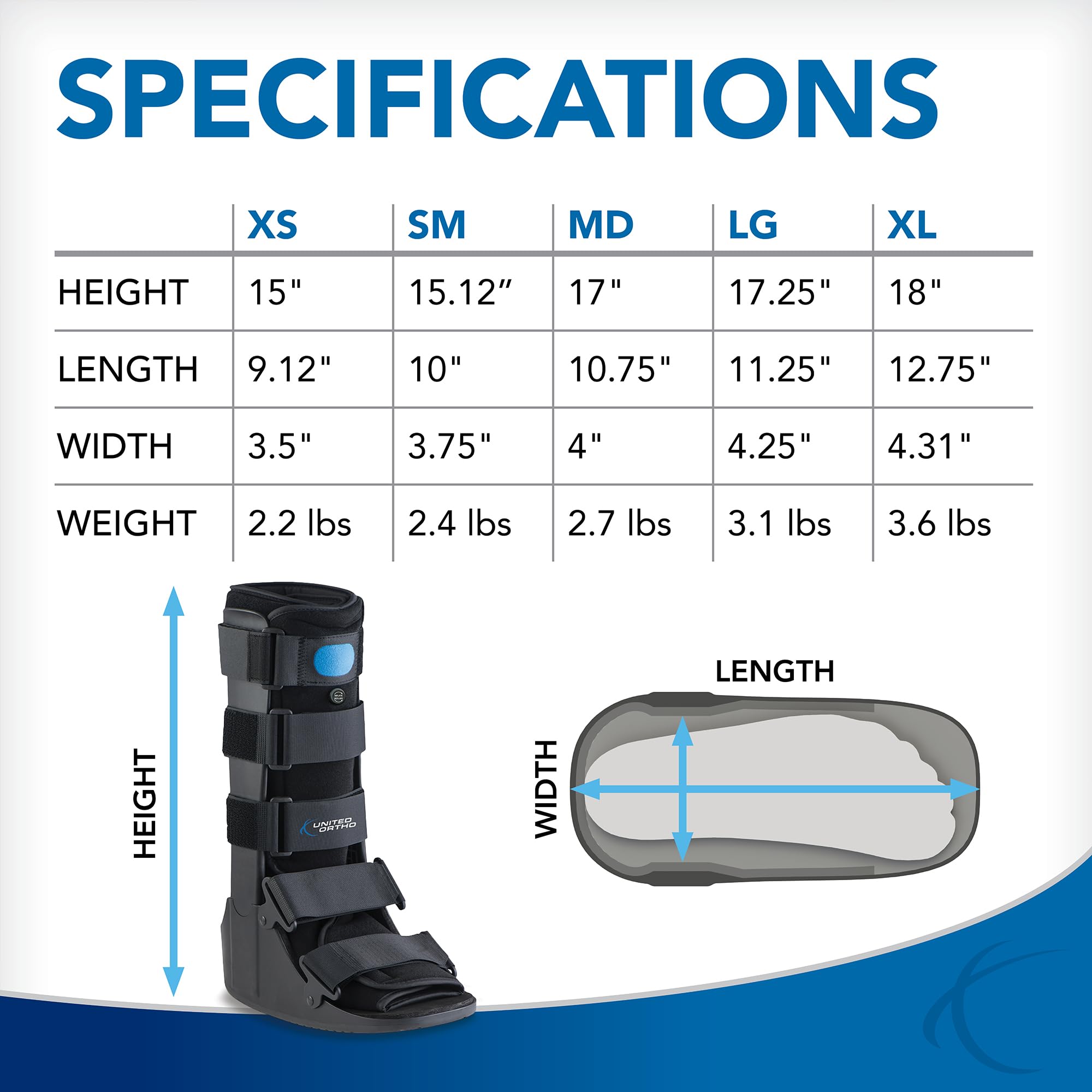 United Ortho USA14107 Air Cam Walker cushioned insole enhances step comfort.