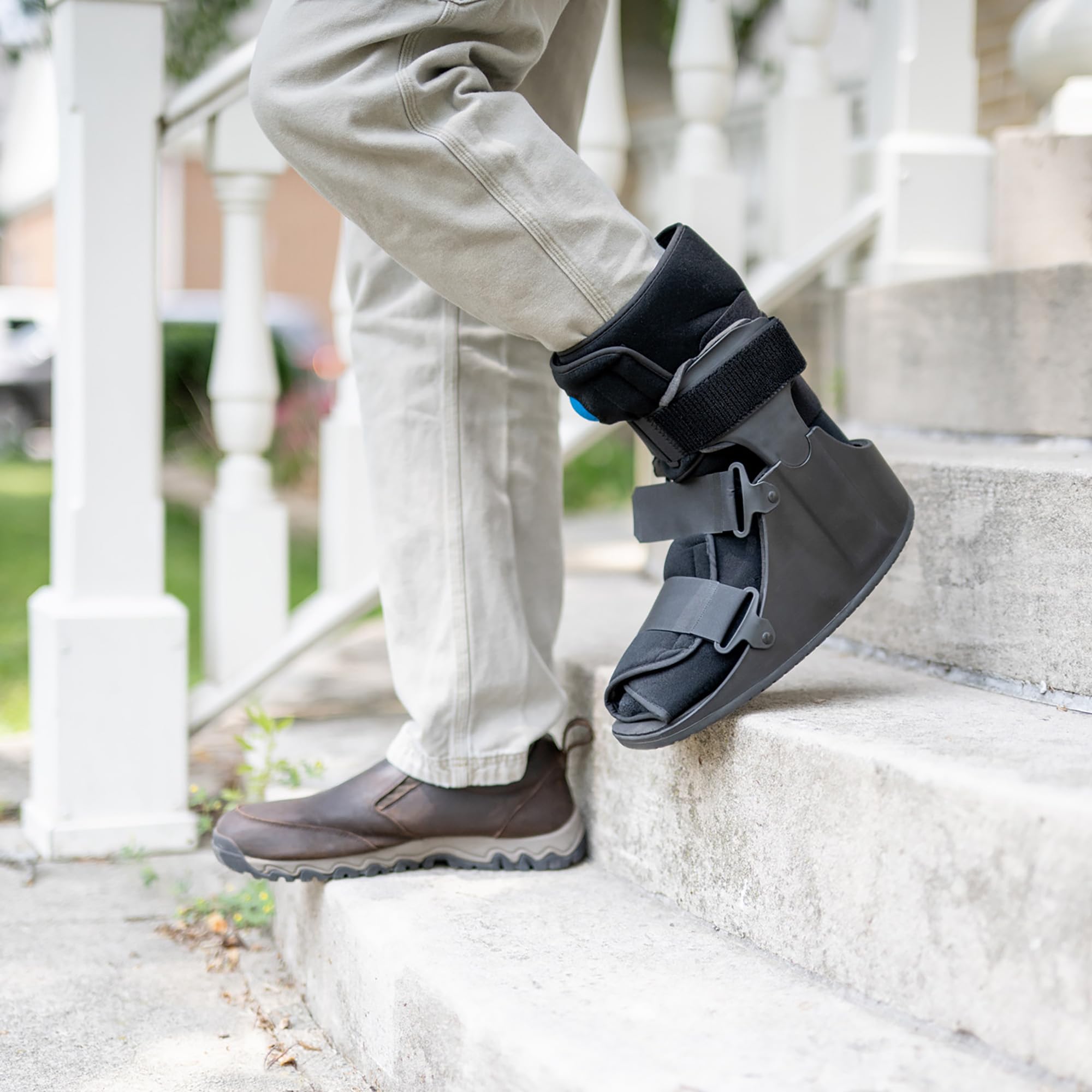 United Ortho USA14111 short air cam boot rear side view highlights rocker sole for natural gait.