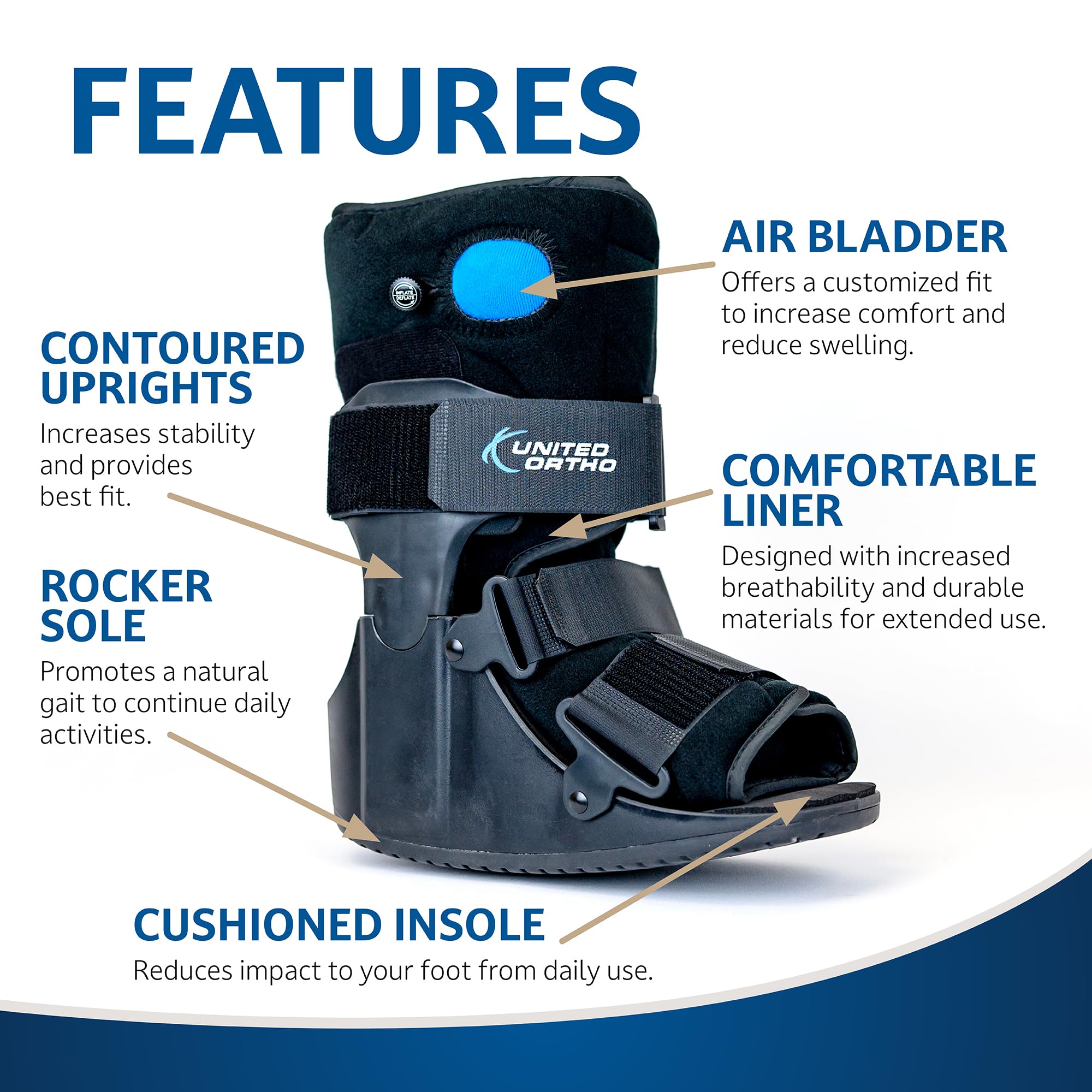 United Ortho USA14111 boot strap area close-up for secure, easy wear.