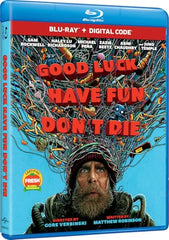Universal Good Luck, Have Fun, Don't Die diner-scene still for living-room display.