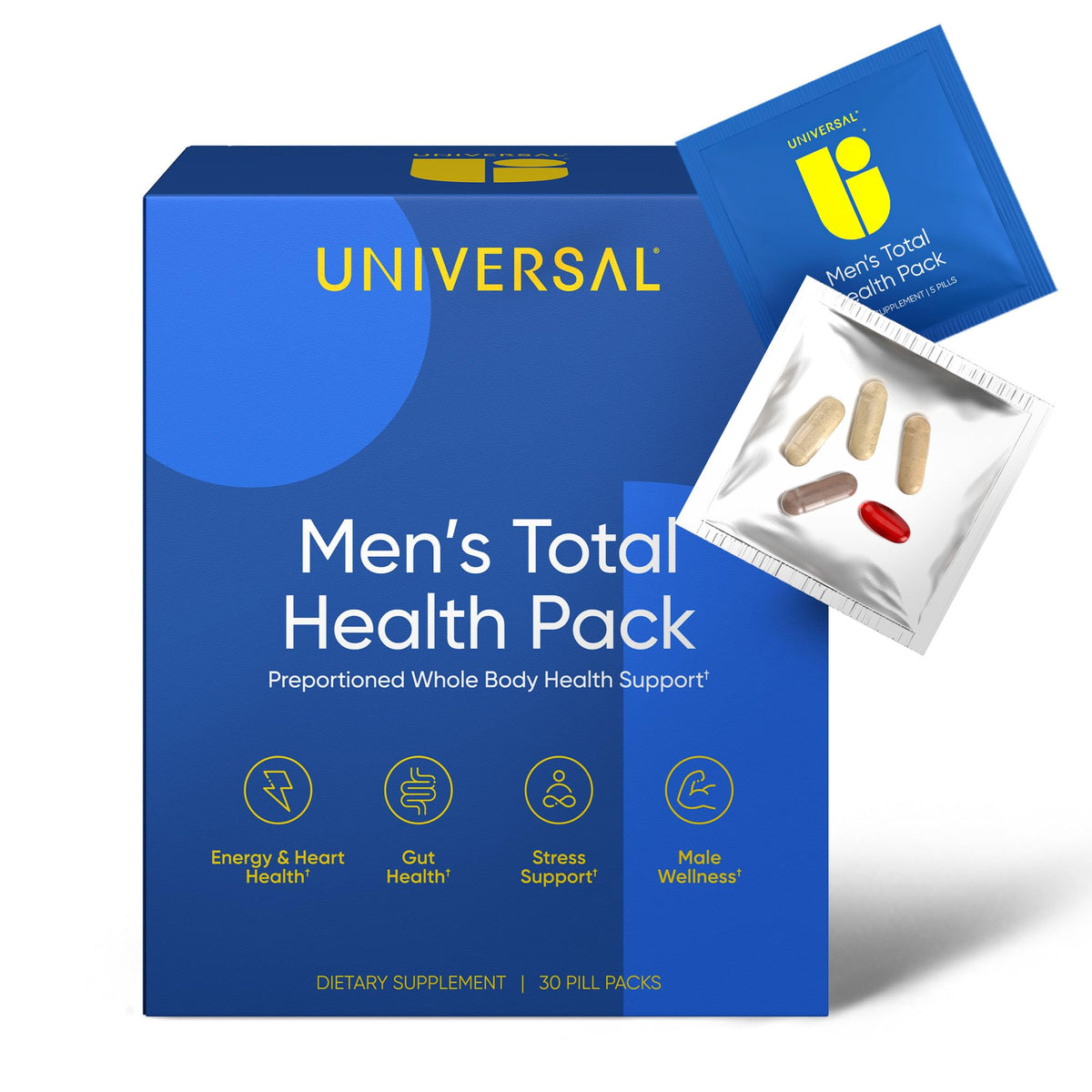 Universal U men's total health packets for on-the-go daily wellness and energy.