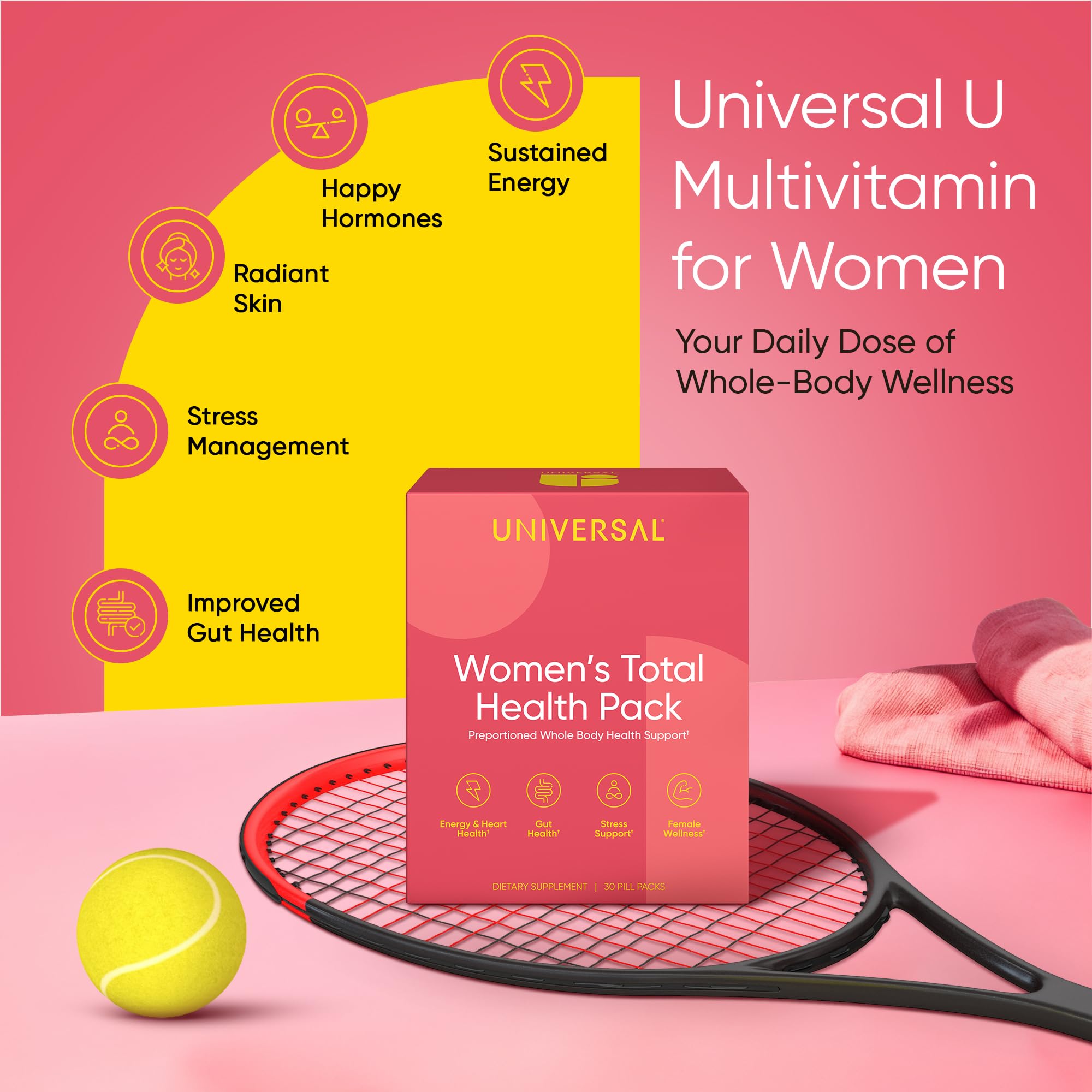 Universal U Women's Total Health Pack travel-ready packets organized for a busy lifestyle