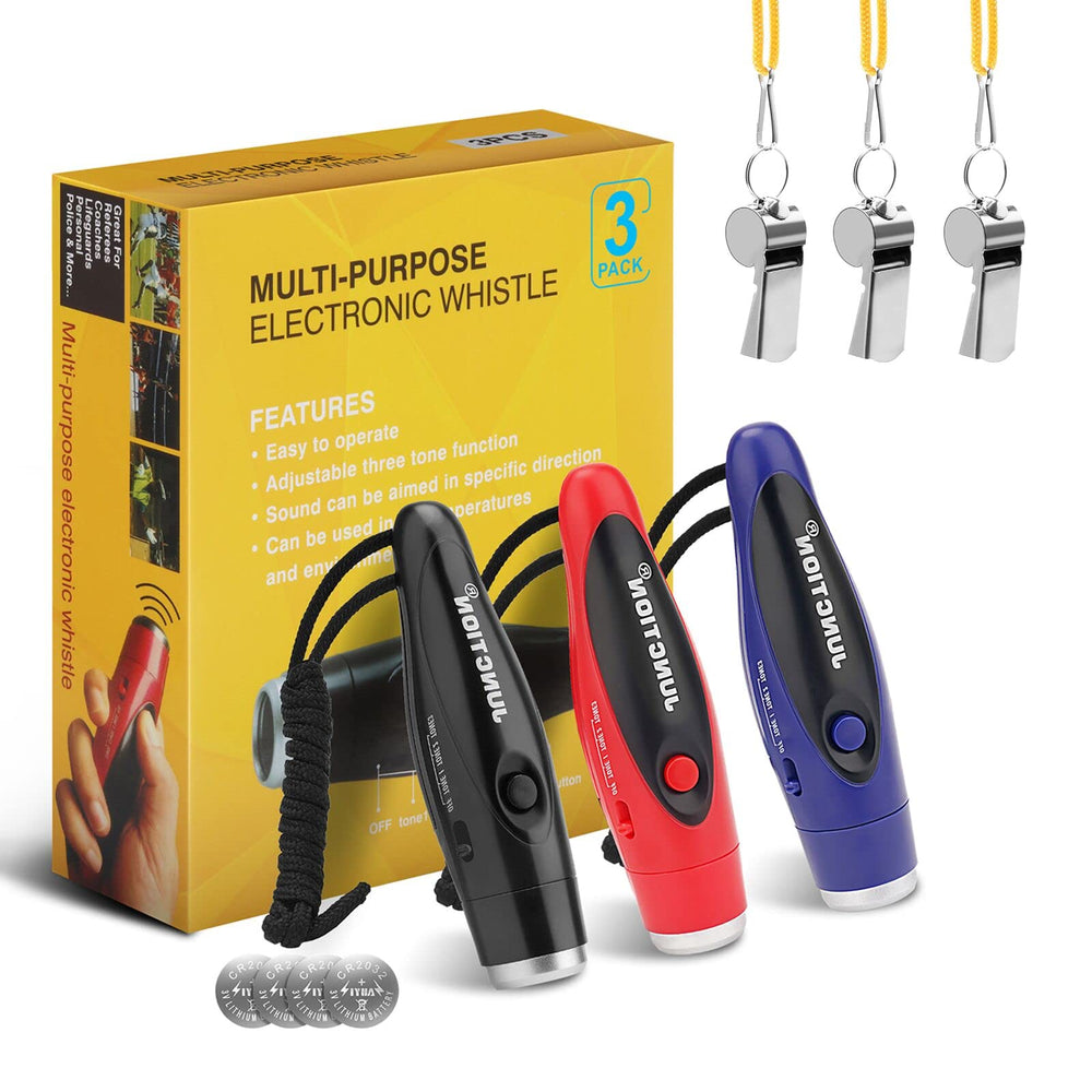 UNIWA electronic whistle 3-pack in black red blue for clear signaling during sports