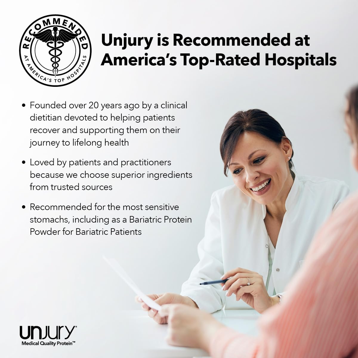 Unjury Unflavored Protein Nutrition Panel highlights 21g protein per serving
