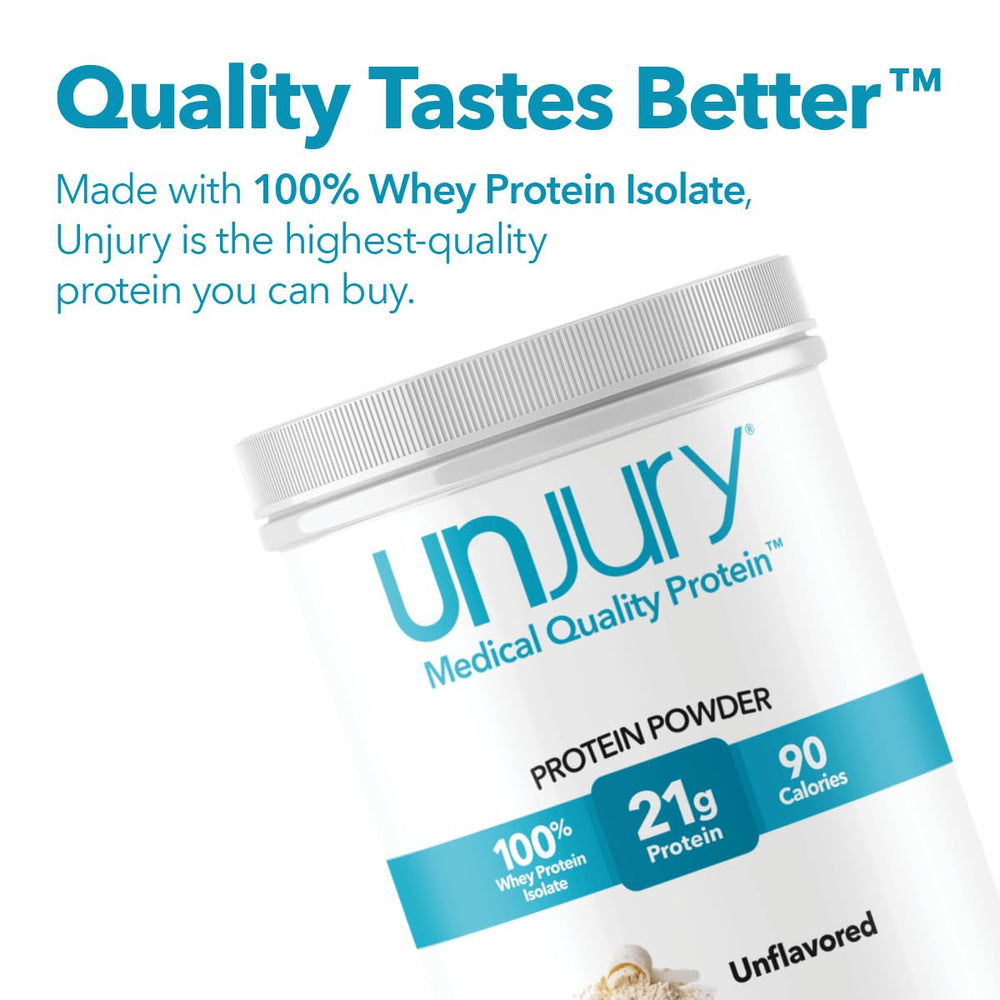 Unjury Unflavored Protein Shake Glass demonstrating smooth mixability for versatile use