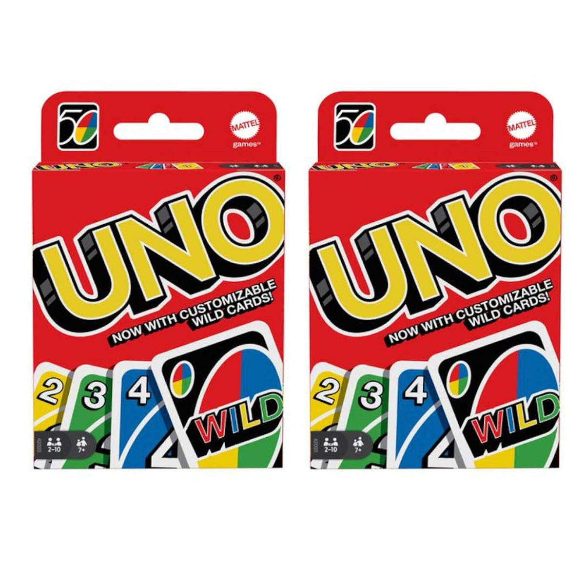 UNO card game two-pack red front view, ideal for family game night
