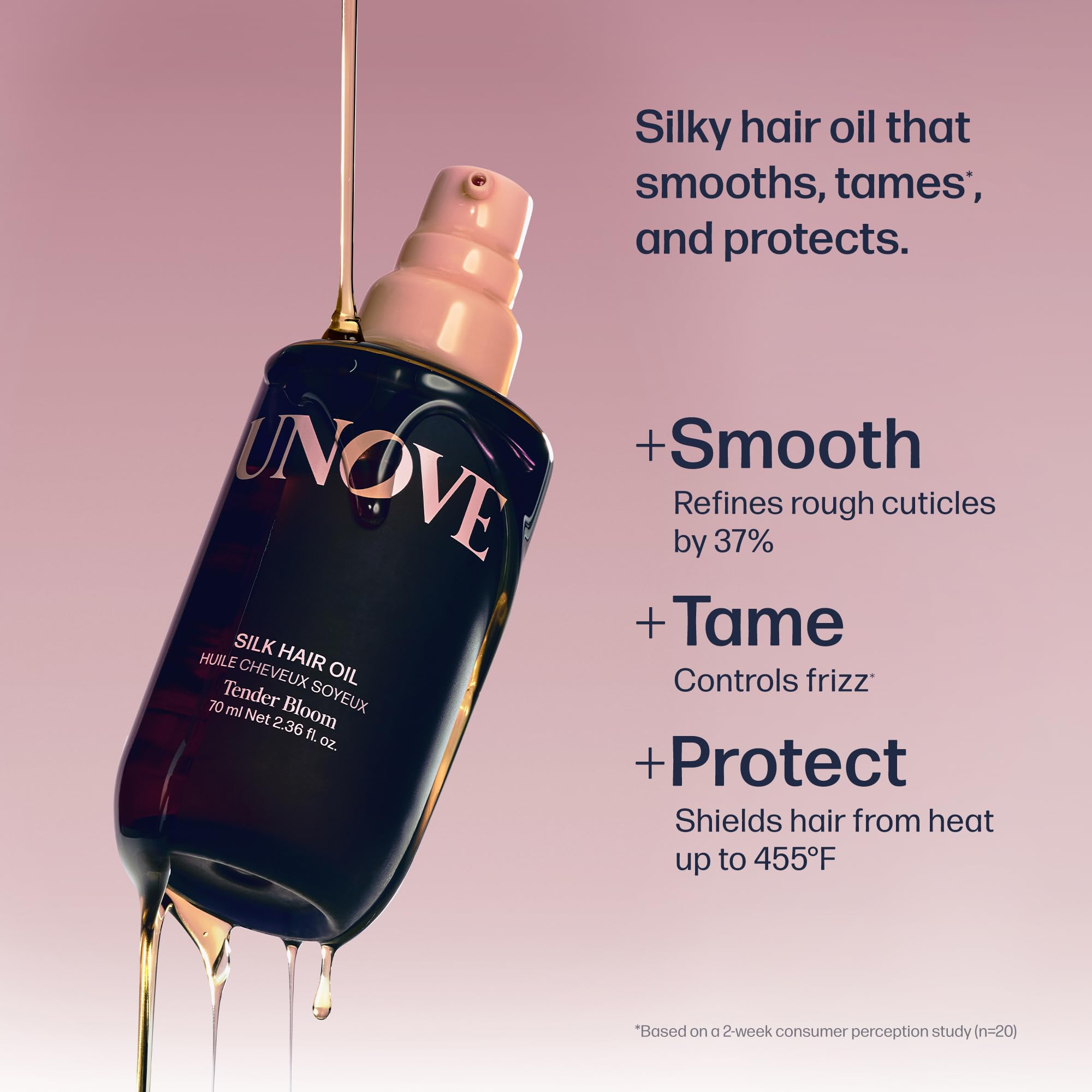 UNOVE Silk Oil Essence pour shows quick-absorbing formula for smooth, non-greasy results.