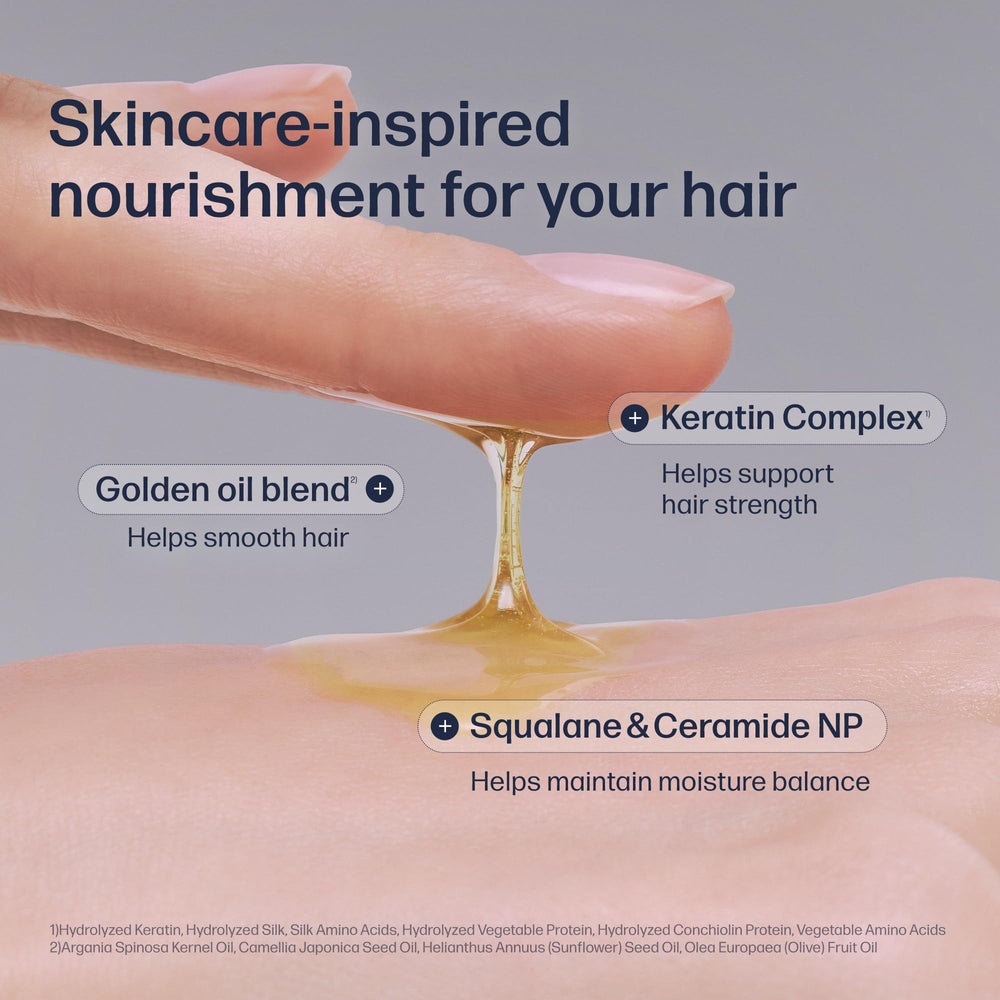 UNOVE Silk Oil Essence texture closeup highlights silk coating on damaged strands.