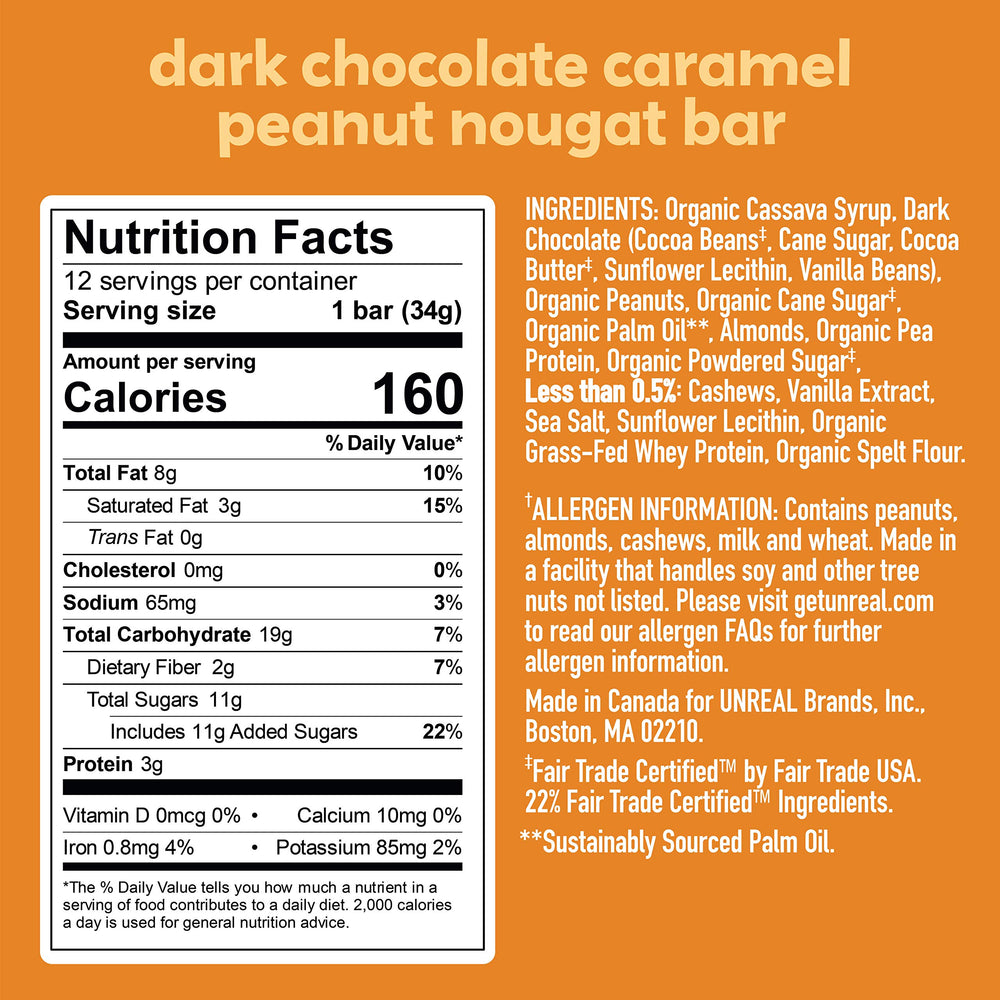 UNREAL bars close-up texture and nougat for on-the-go snacking
