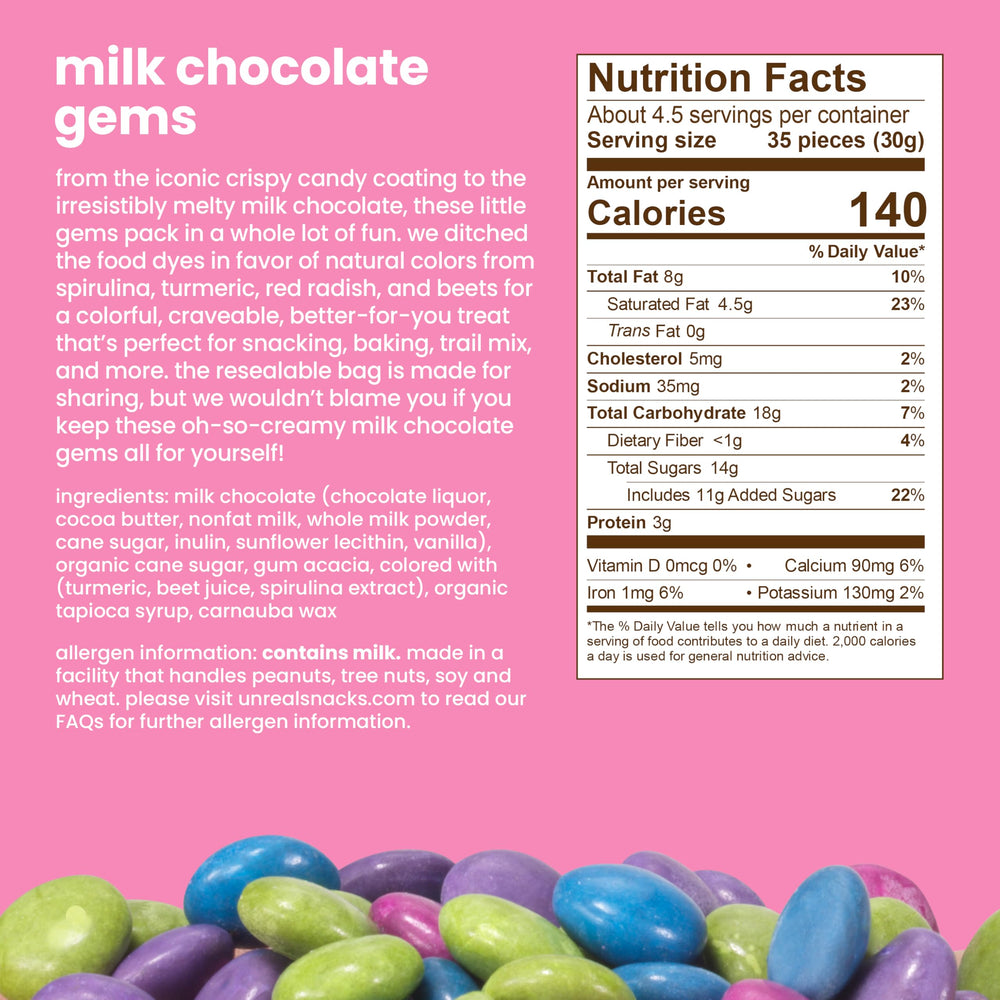 UNREAL Milk Chocolate Gems offering smooth chocolate indulgence