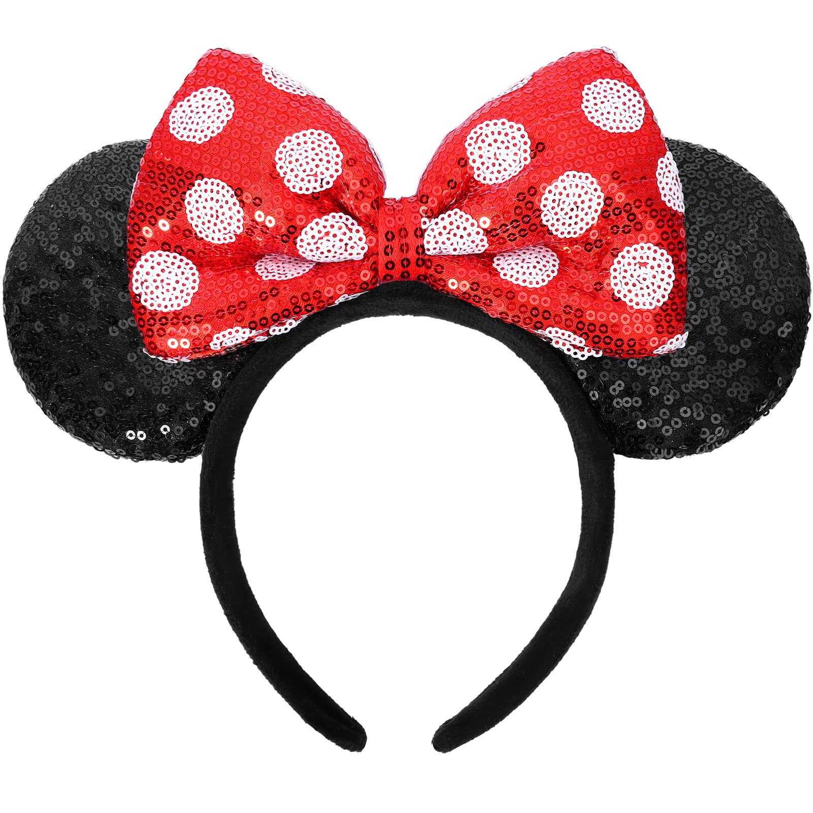 UNSPAZ mouse ears headband with sequin polka dots and bow, ideal cosplay