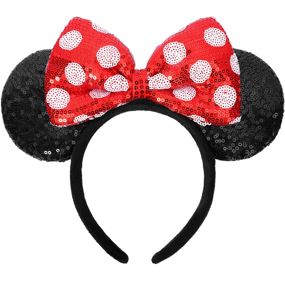 UNSPAZ mouse ears headband with sequin polka dots and bow, ideal cosplay