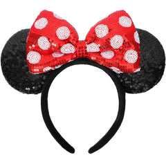 UNSPAZ mouse ears headband with sequin polka dots and bow, ideal cosplay