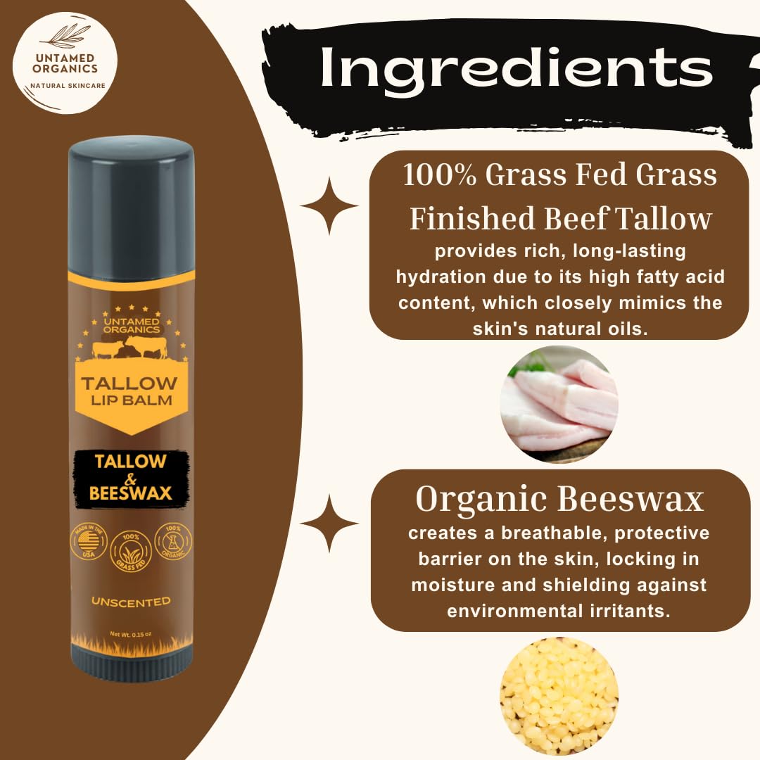 Untamed Organics lip balm ingredients highlight clean, two-ingredient formula for gentle lip care.