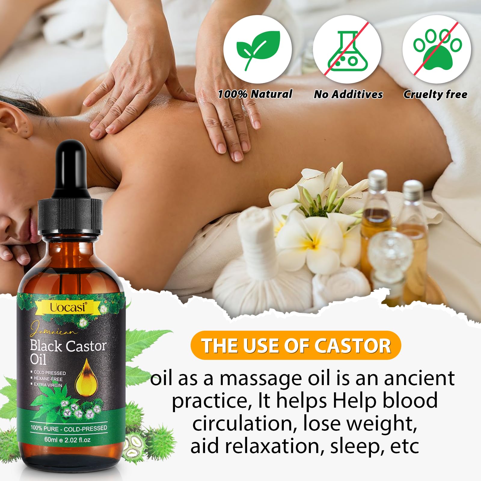 Uocasi Jamaican Black Castor Oil bottle being poured for easy scalp applications