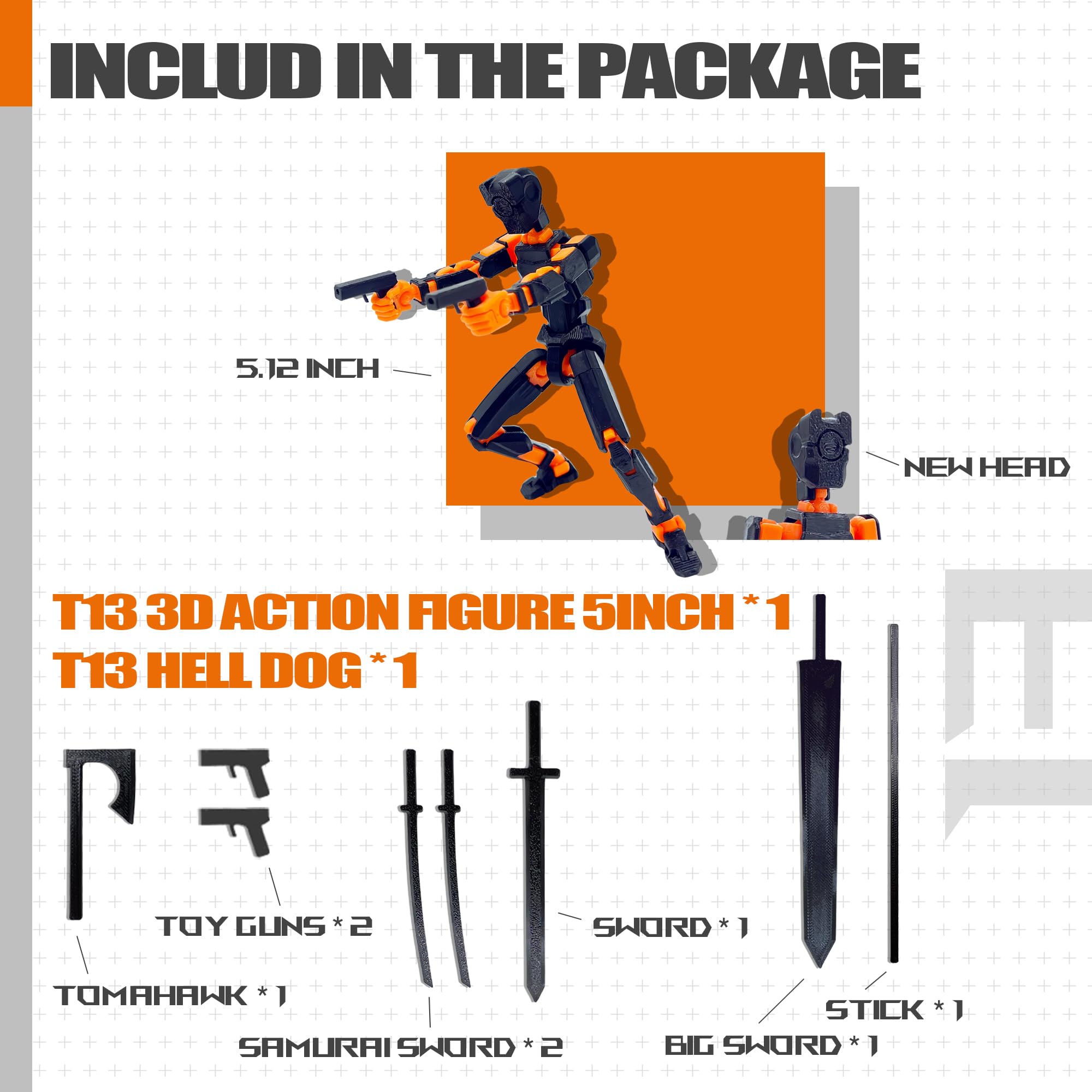Uodofy T13 accessories: weapons and tools expand play options.