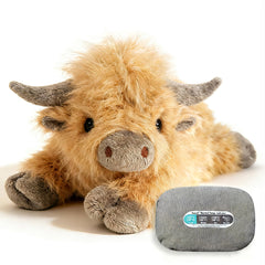 Uoozii Highland Cow weighted plush full body portrait highlighting size and heft for hugs