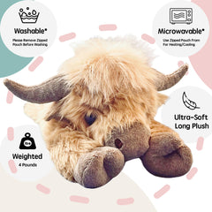Uoozii Highland Cow plush heat pack usage with microwavable warmth
