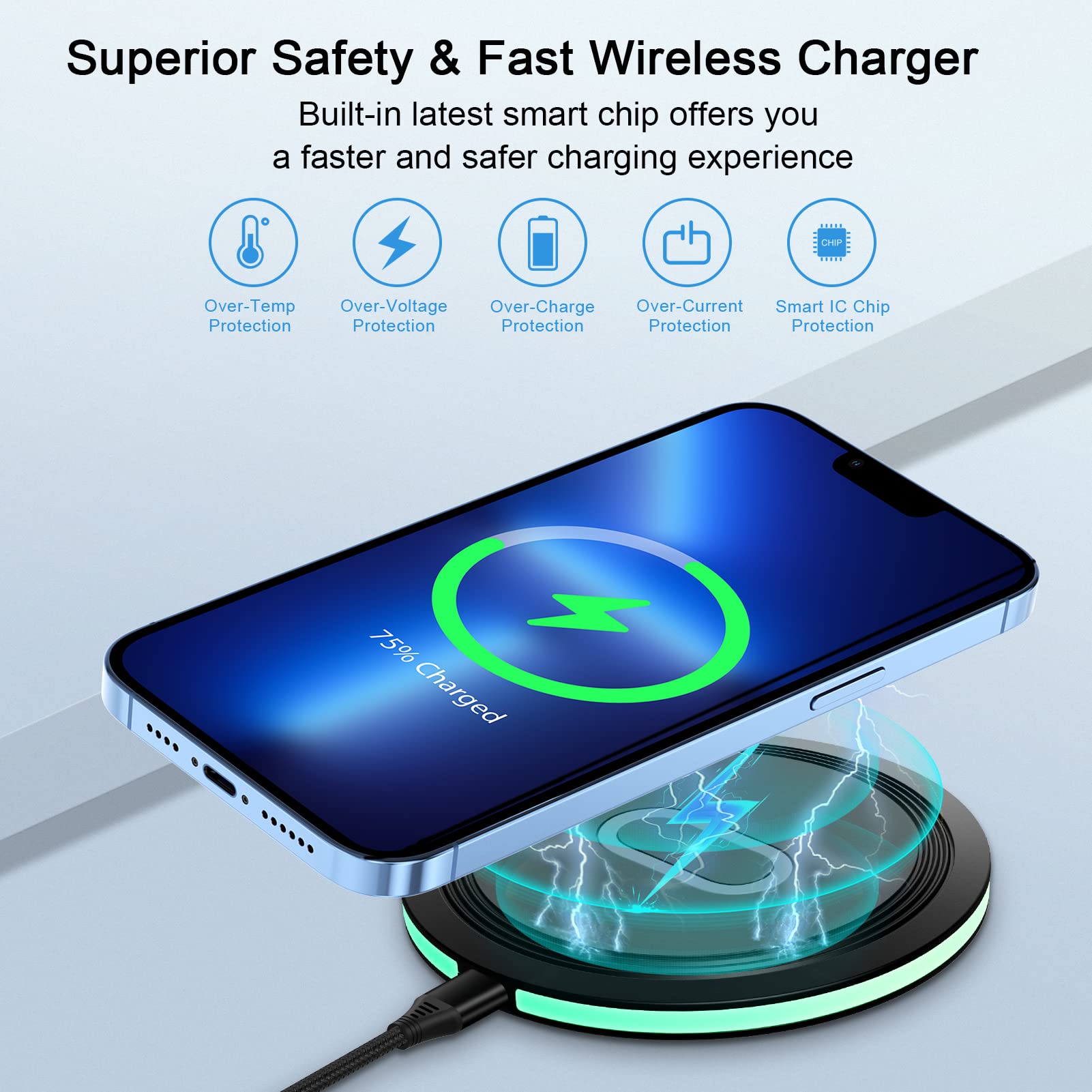 UorMe 15W fast wireless charger with phone on surface