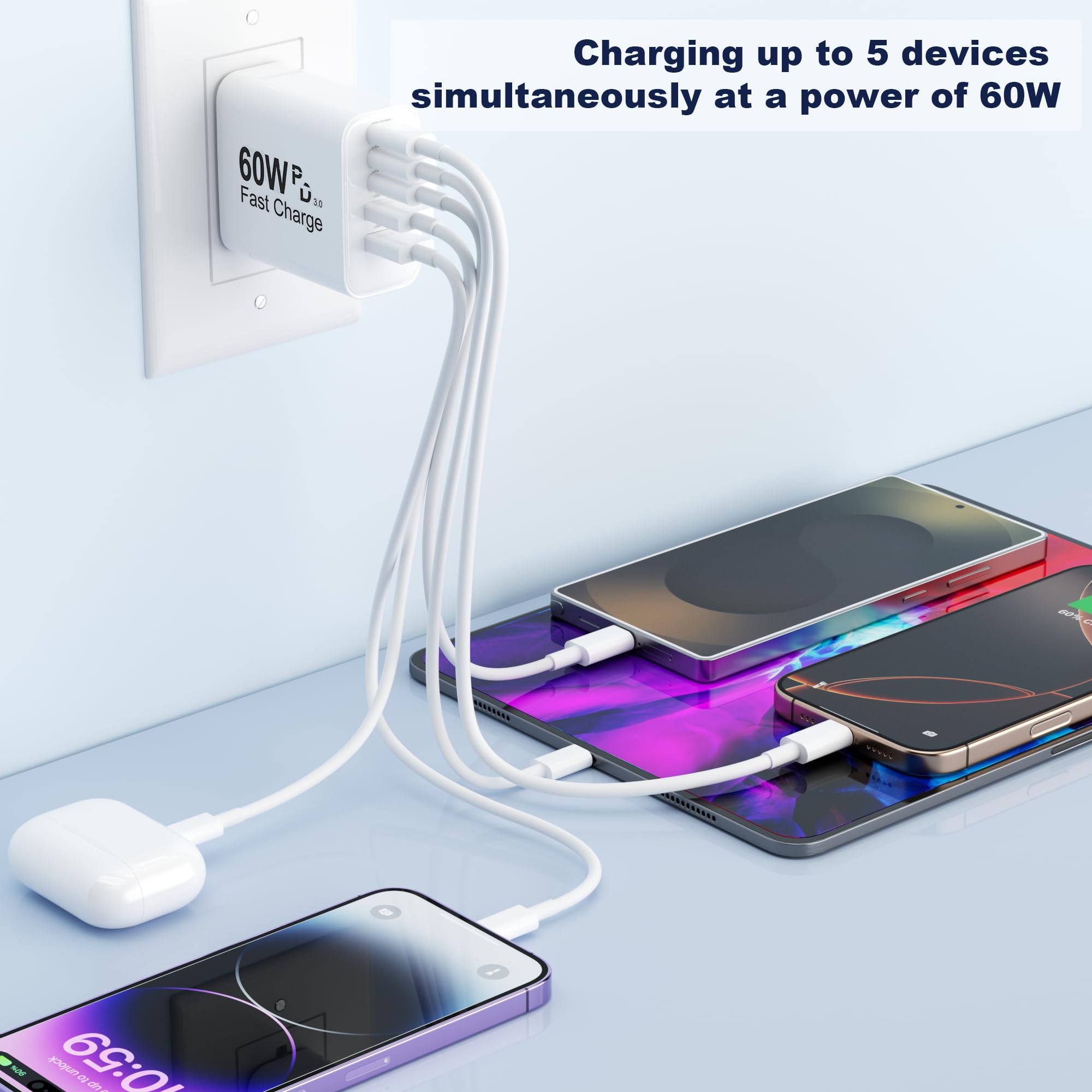 Uoyssimi USB-C charger block safety certifications label visible for peace of mind.