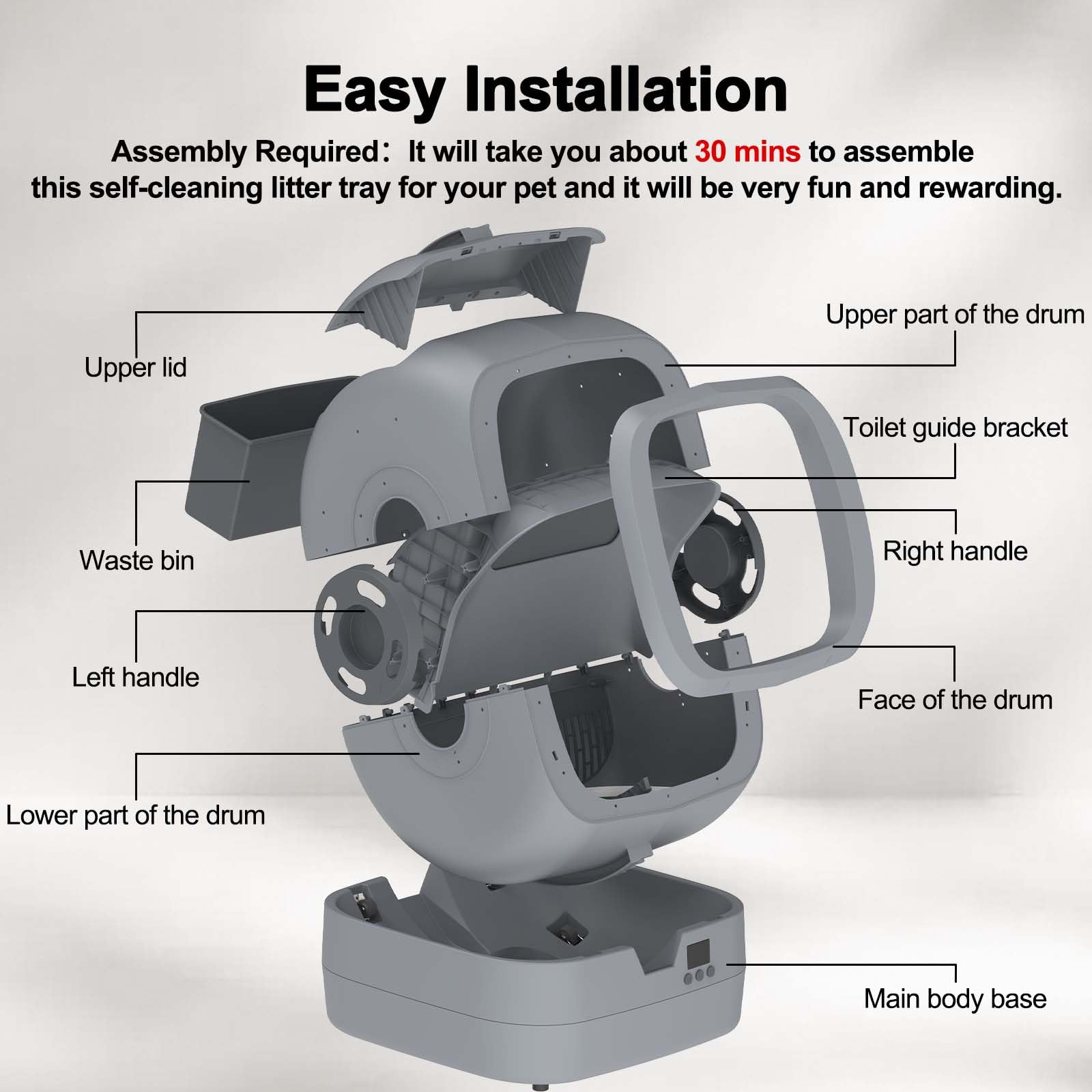 UPFAS medium cat litter box with dimensions designed for compact spaces.