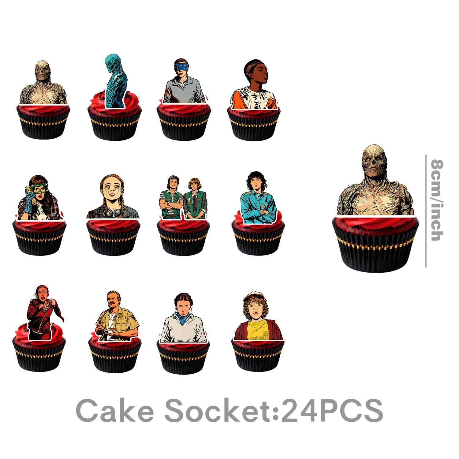 UPFSHW Stranger 5 cupcake toppers decorate treats with themed charm.